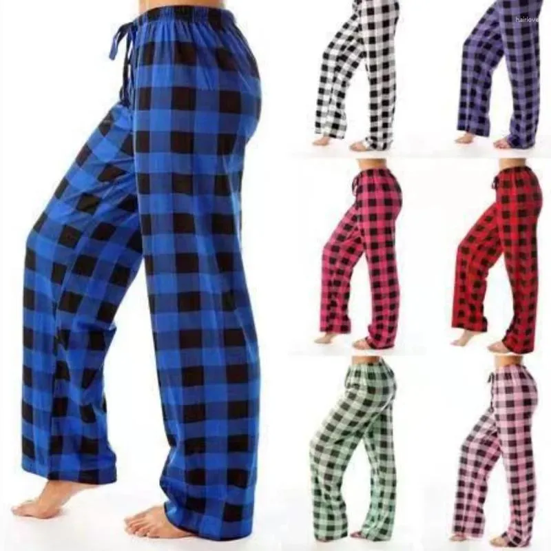 Vêtements de nuit pour femmes Femmes Pantalons de salon Pantalons de pyjama Stretch Plaid Jambes larges Cordon de serrage doux Home Comformatable Wear Vêtements