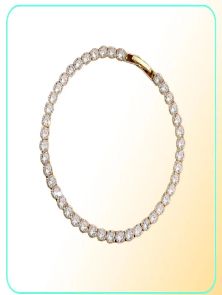 bracciale in oro da uomo bracciale tennis ghiacciato catena AAA Cubic Zirconia Bracciali da donna in argento Designer Catene con diamanti bianchi in rame B2501777