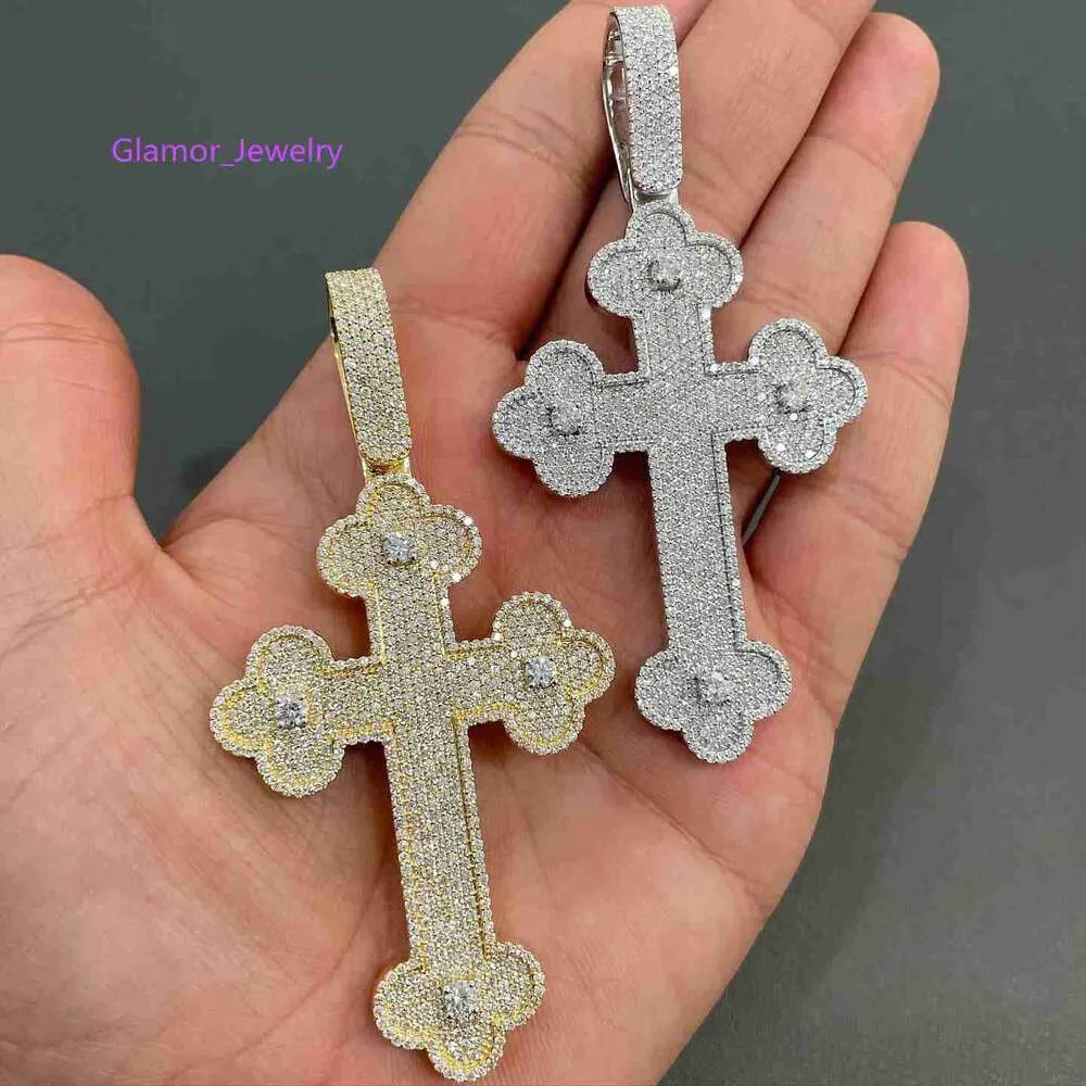 Bijoux glacés populaires en argent Sterling 11ct Vvs Moissanite croix homme pendentifs pour collier