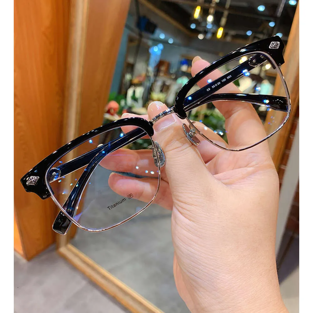 Titanium Retro Eyeglass Frames Designer Half-Rim Glasses, Ultra-Light  Myopia Eyewear, Stylish Cross Details, Luxury Unisex Optical Frames