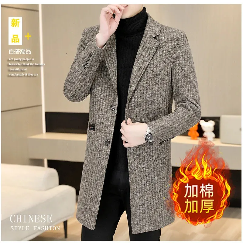 Moda cómodo abrigo de lana atractivo de gama alta otoño invierno más algodón y cuello de traje de negocios de lana gruesa 231228