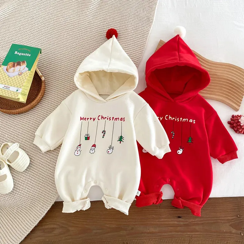 MILANCELРождественские зимние детские комбинезоны с капюшоном на меховой подкладке Комбинезоны для малышей 231229