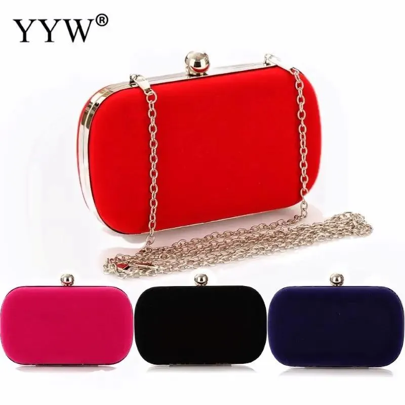 Sacos Vermelho Mulheres Embreagem Saco De Noite Bolsa Com Corrente Destacável Bolsa Casamento Cocktail Party Velvet Clutches Prom Casamento Ombro