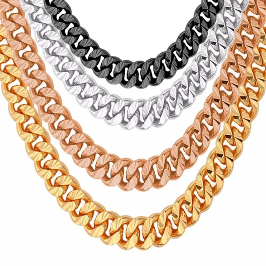 Tennis-Hip-Hop-Tenniskette, Schwarzgold, Roséversilbert, lange Halskette für Männer, Modeschmuck, trendiger 7 mm kubanischer Link N272j