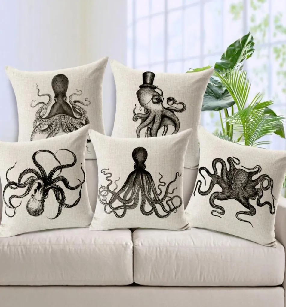 Squid Octopus Pokrywa Poduszka Prosta gruba bawełniana lniana sofa poduszka Scandinavia Square Rzut Pillow Poseeds for Sypiria 45CM45C6618123