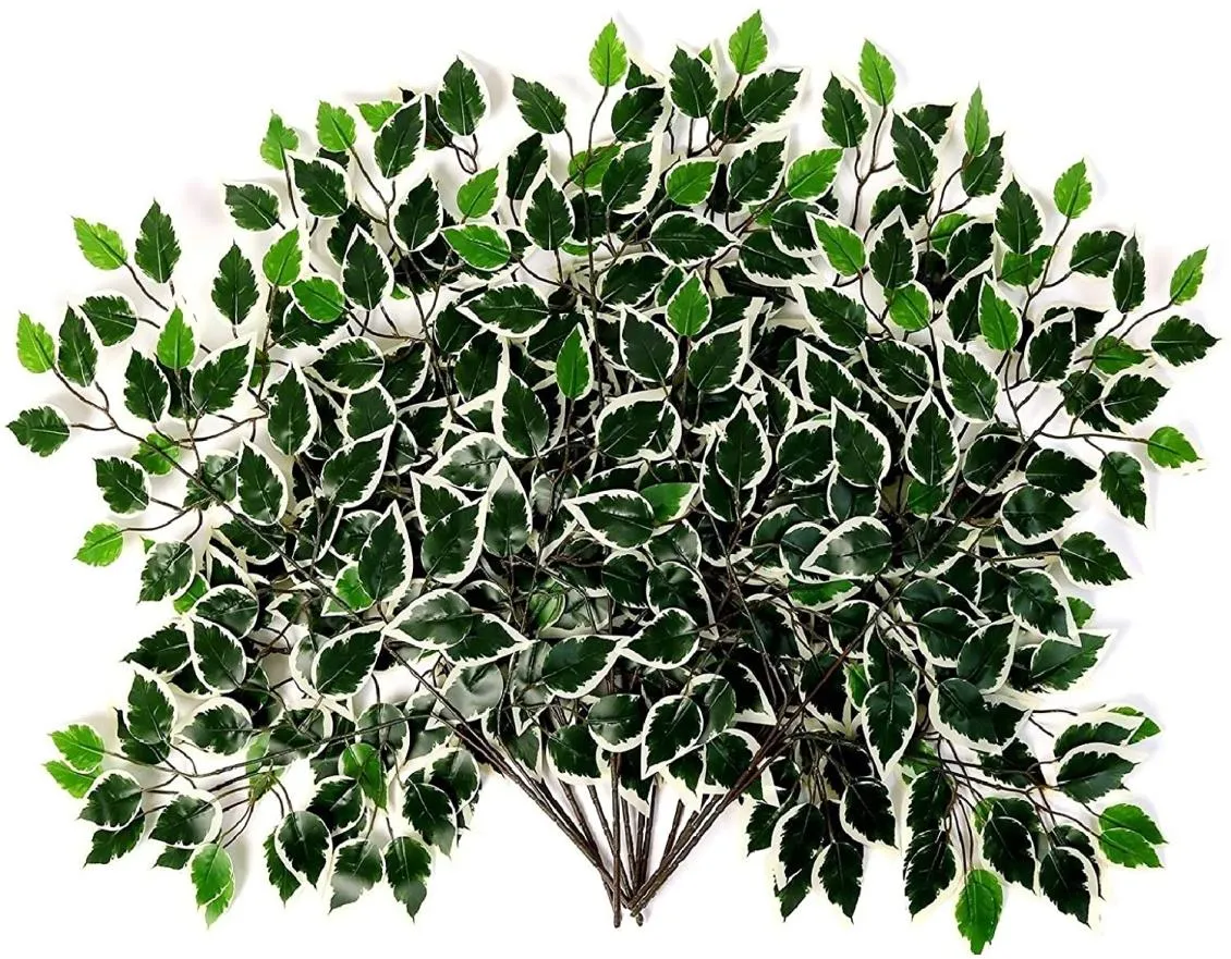 12Pcs Artificial Variegated Ficus Leaves Trees Branches Greenery Indoor Outdoor Plant for Office House Farmhouse Home garden decor4461697