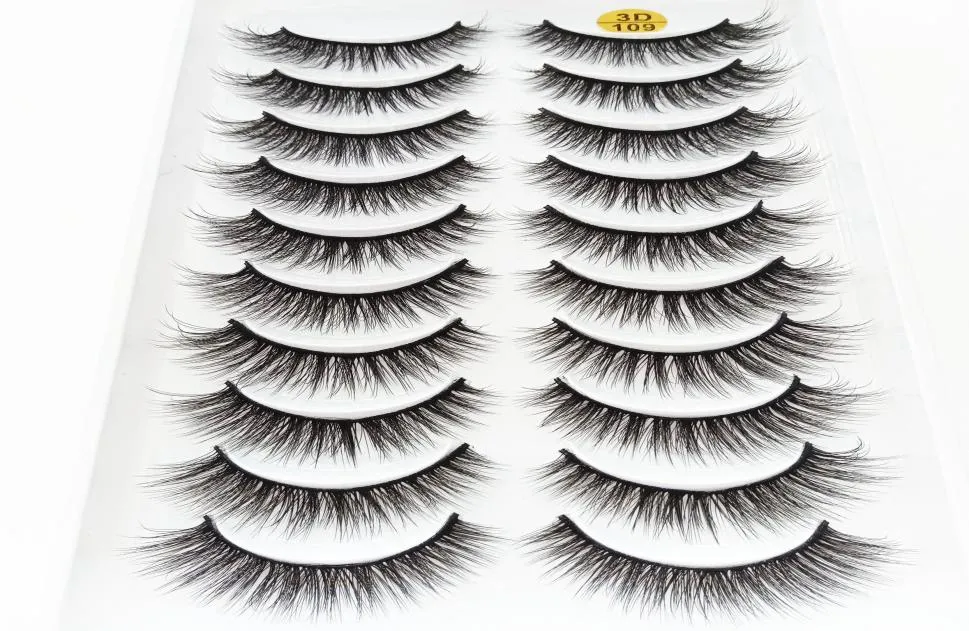 2020 Nya 10 par 100 riktiga minkögonfransar 3D naturliga falska ögonfransar mink fransar mjuka ögonfransförlängning makeup kit cilios 3d1098351656