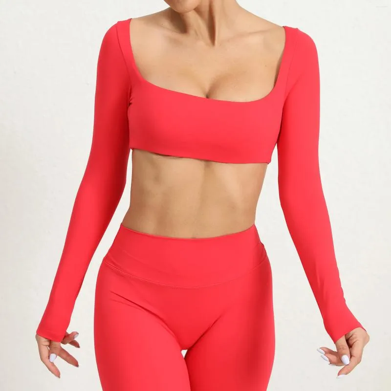 Dames T-shirts Dames met lange mouwen Naadloze beha Sporttops met pads Elastisch Ademend Borstvergroting Vrije tijd Sport Push-up Crop