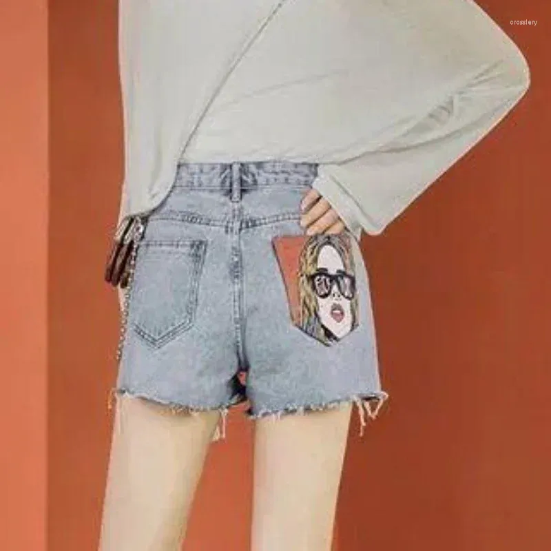 Damen-Shorts, Anime-Denim, zerrissen, sexy Jeans, Booty, niedlich, eng, bedruckt, dünn, luxuriös, kurze Hosen, damit Frau Mini-Grafik tragen kann