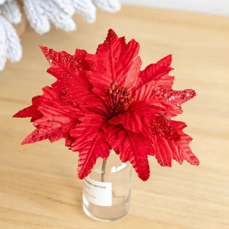 Decorative Flowers Large 25cm Velvet Christmas Gold Powder Artificial For Home Mall Window Display Decoration Fake Flower