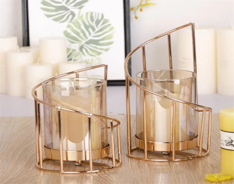 Golden Iron Holder European Geometric Candlestick Romantic Crystal Candle Cup Home Table Decoration T2006248443981