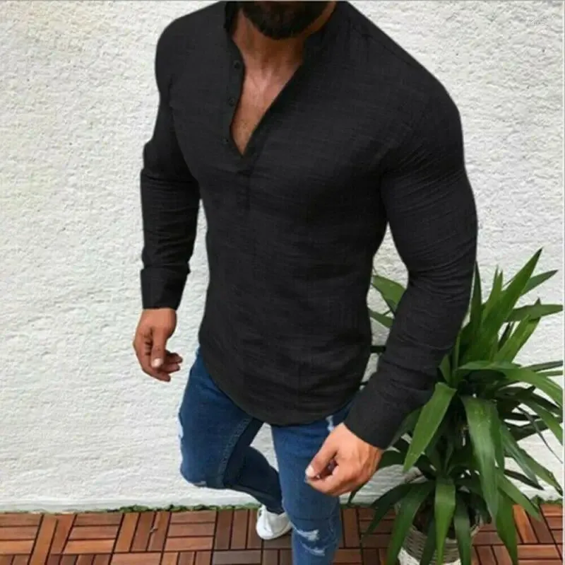 Camicie casual da uomo Taglie forti Camicia da uomo in cotone e lino Manica lunga Autunno Stile Hawaiano Abiti slim fit sexy Arrivo 2023