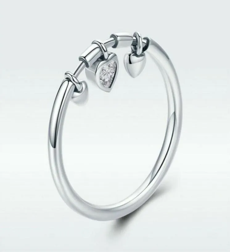 Europeiska kvinnliga flickor 925 Sterling Silver Dangle Wedding Finger Rings Storlek 5910812165946258