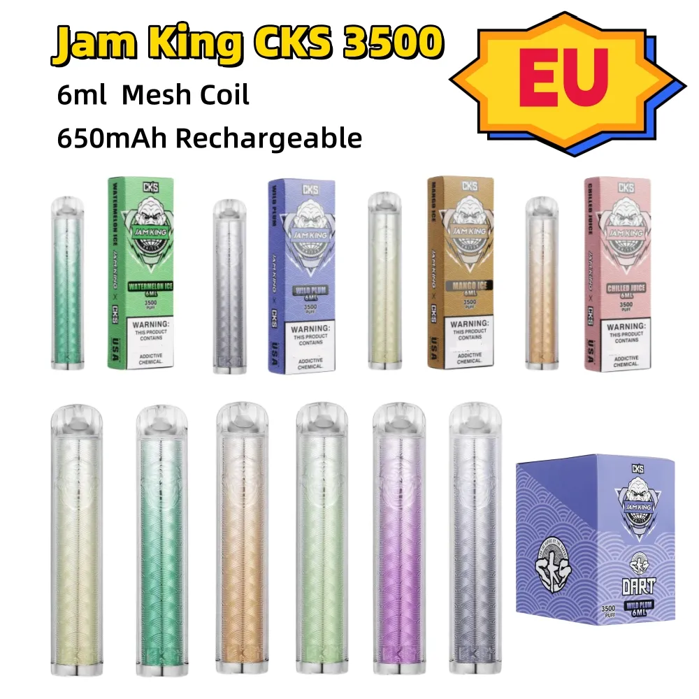 EU 창고 잼 킹 CKS 퍼프 3500 vape 일회용 6ml 미리 채워진 메쉬 코일 650mah 충전식 배터리 vape 퍼프 대 Poco Savage Vapes Flex 2800