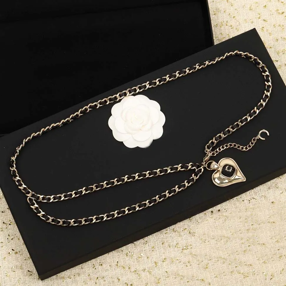 2023 Luxury quality charm pendant necklace waist belt black genuine leather have box stamp PS7565A303m