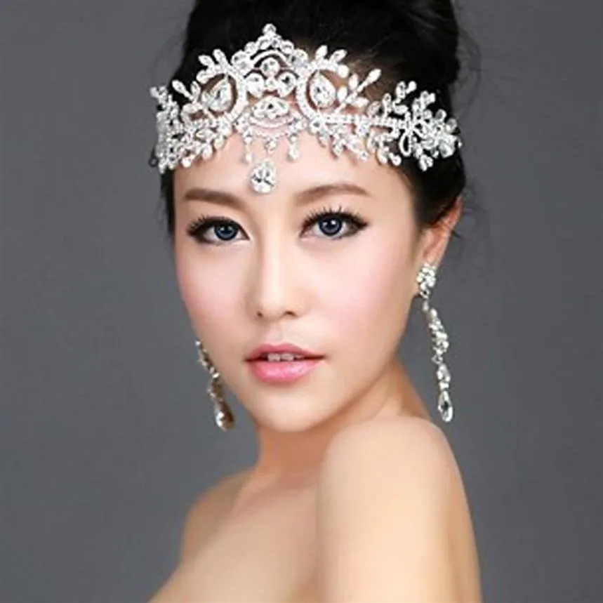 New Luxury Leaf Bride Frontlet Crystal Headpieces Headband Bridal Hair Accessories Vintage Princess Women Wedding Hair Jewelry Cro276L