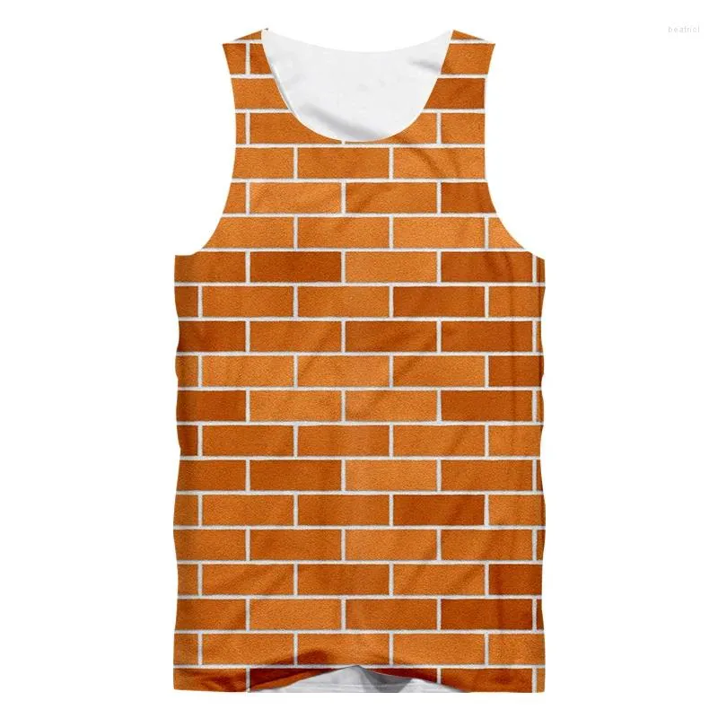 Débardeurs pour hommes IFPD EU Taille 3D Top Hommes Casual Funny Red Brick Wall Imprimer Chemise sans manches Épissage d'été Plus Fitness Vest