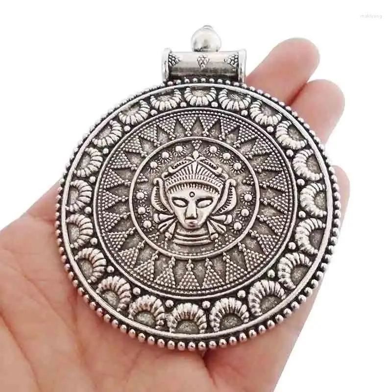 Hänge halsband 3 x tibetansk silver stor tribal bohemisk boho medaljong runda charms hängsmycken för halsbandsmycken tillverkar tillbehör