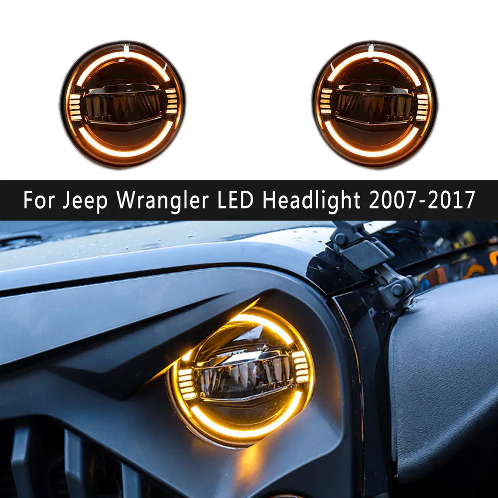 Biltillbehör Dagsljus för Jeep Wrangler LED-strålkastare 07-17 Dynamisk streamer Turn Signal Indicator Front Lamp Auto Part