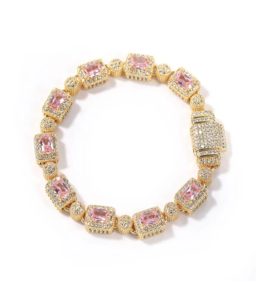 Hip Hop Rame intarsiato Rosa Zircone Bracciale Tennis Uomo Donna Diamante Misto 7 pollici 8 pollici Braccialetti di cristallo Accessori per gioielli9028182