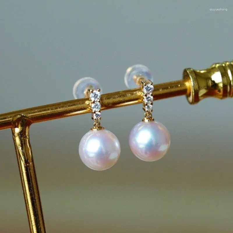 Orecchini pendenti a forma di stella, perle di mare giapponesi Akoya da 7-8 mm, in oro G18k, rotonde, dalla luce intensa
