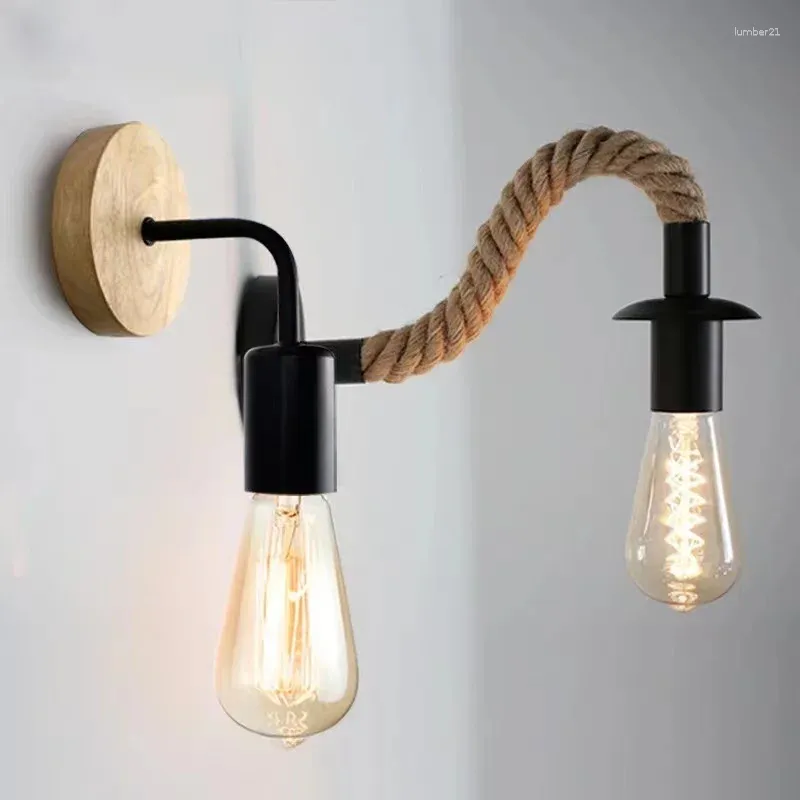 Wall Lamp Lights Vintage E27 Edison Bulb Iron Indoor Loft Led Rope Light Industrial Decor
