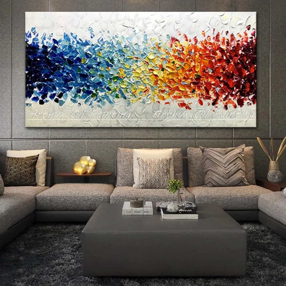 Arthyx-faca de paleta artesanal pintura a óleo abstrata em tela tamanho grande arte de parede para sala de estar decoração de casa imagem moderna 231228