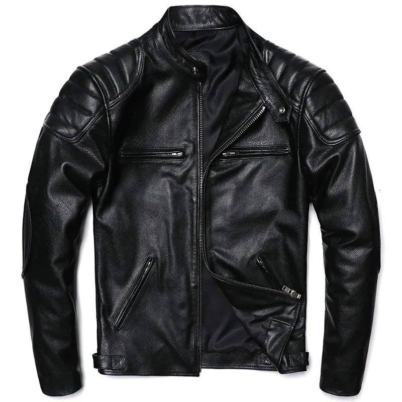 Klassische Motorrad-Echtlederjacke für Herren, natürliches Rindsleder, schlankes Moto-Tuch, Kalbsleder, Asien, Größe S-6XL 231229