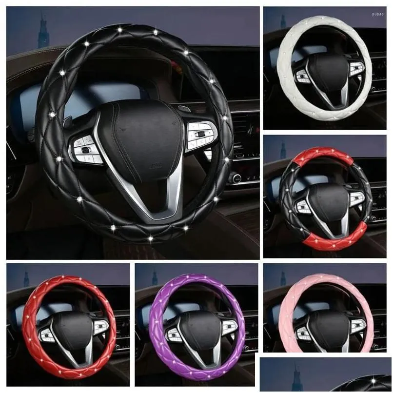 Couvre-volant Ers Cuir Voiture Antidérapant Er Poignée Intérieur Brillant Diamant Coussin De Protection Berline Suv Van Camion Drop Livraison Autom Dhajm