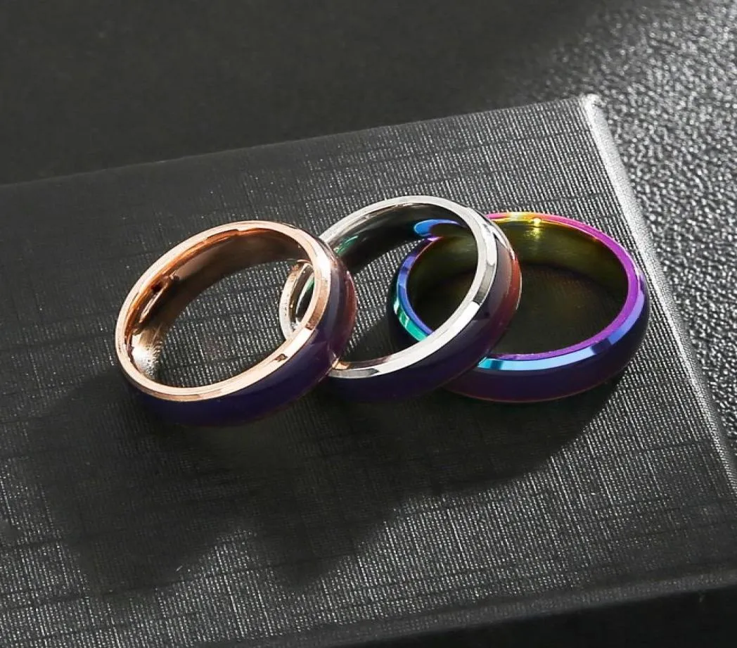 Bague d'humeur en acier inoxydable pour couple, 6 pièces, couleur changeante, pour femmes et hommes, taille 6 à 124964819