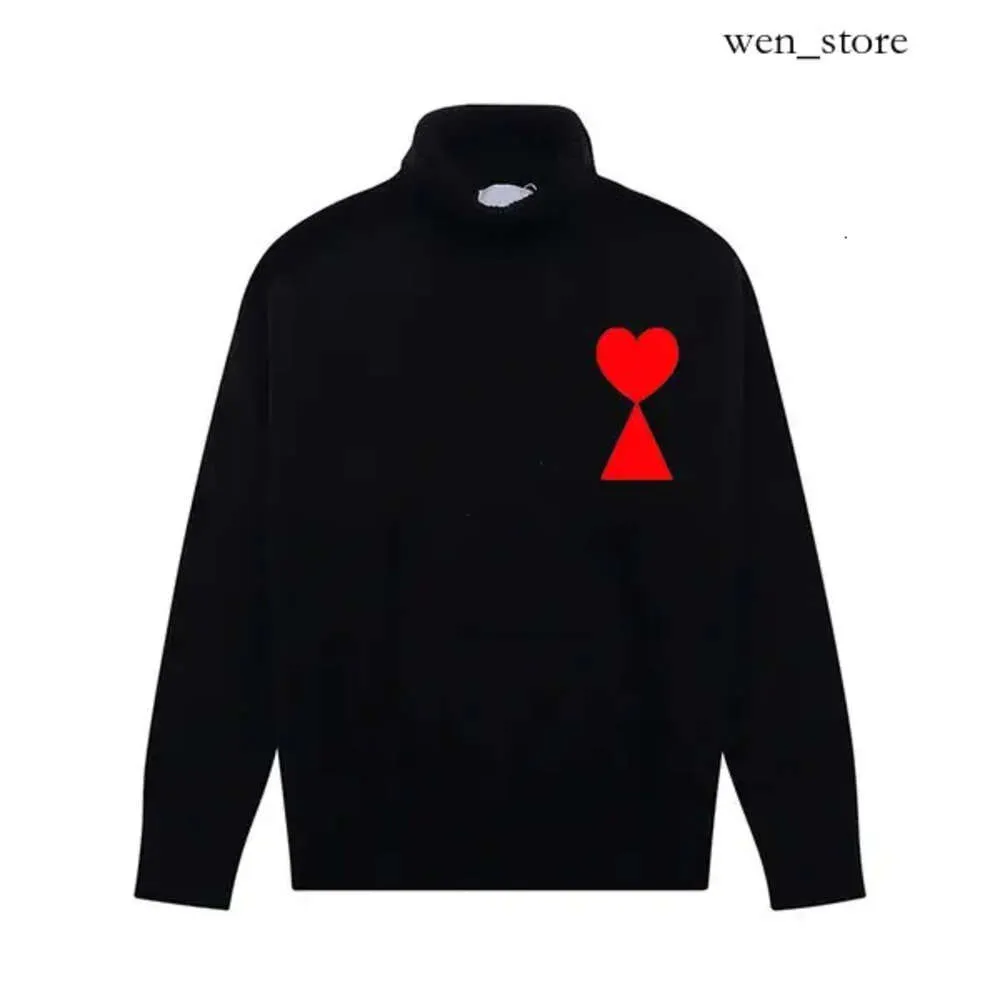 Ami Unisex Designer Amis Paris Sweater Women's Fashion Luxury Brand Sweater Loose A-line Small Red Heart Couple Top High Neck Sweater 289