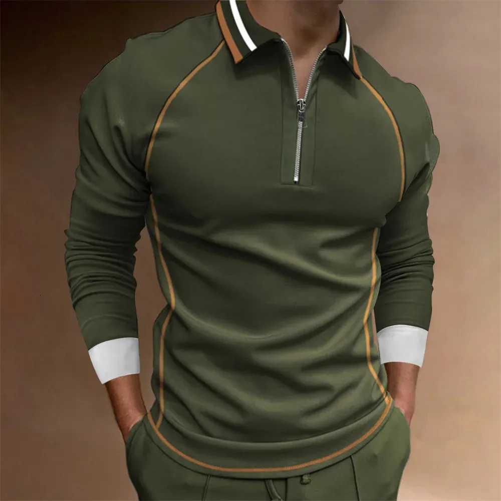 Long sleeved Men s Casual Simple Plaid Digital Printing POLO 231228