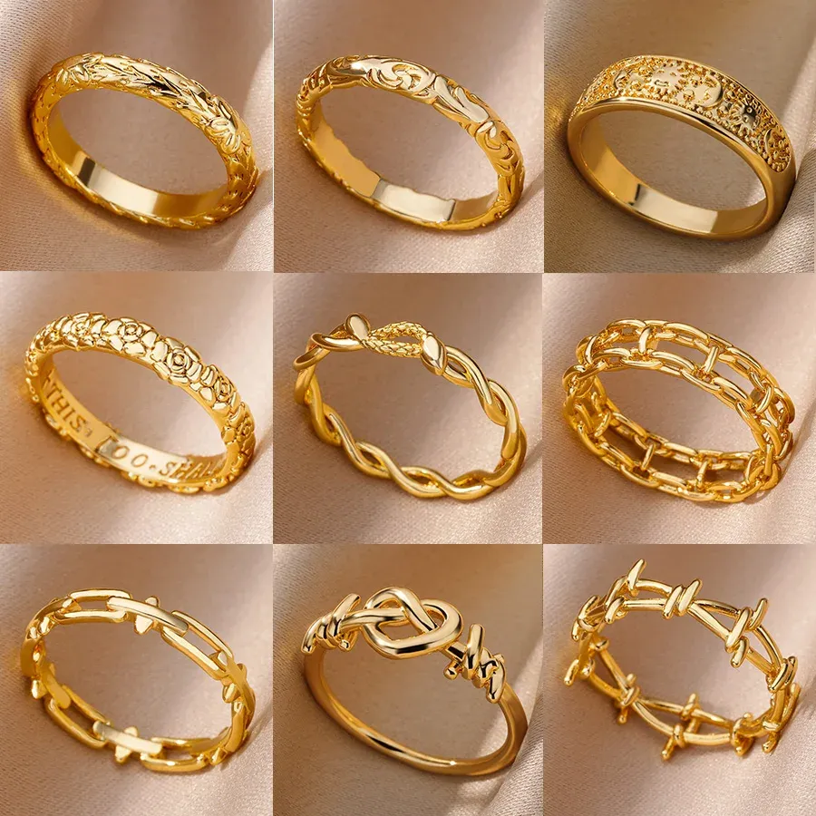 14 Stile 14k Gelb Ring für Frauen Einfache Paar Gold Farbe Finger Ringe Hochzeit Schmuck 2024 Trendy Geschenke Anillos mujer