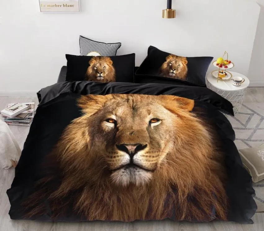 Conjunto de cama com impressão 3D Conjunto de capa de edredom personalizado KingEuropeUSAConsoladorColcha Conjunto de capa de cobertorAnimal Black Lion Roupas de cama7314170