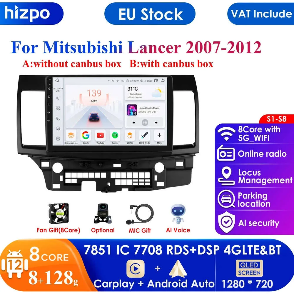 Carplay 4G 10.1 "10.33" Car Radio Android för Mitsubishi Lancer 10 Cy 2007-2012 Multimedia Player Navigation GPS 2DIN Stereo DSP
