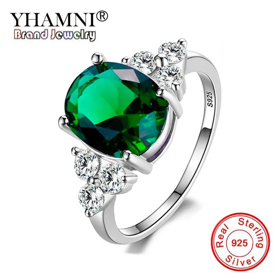 Green Oval Zircon Lab Emerald Rings For Women Engagement 100% Real 925 Sterling Silver Gemstone Ring Female Wedding Jewelry Gift287H