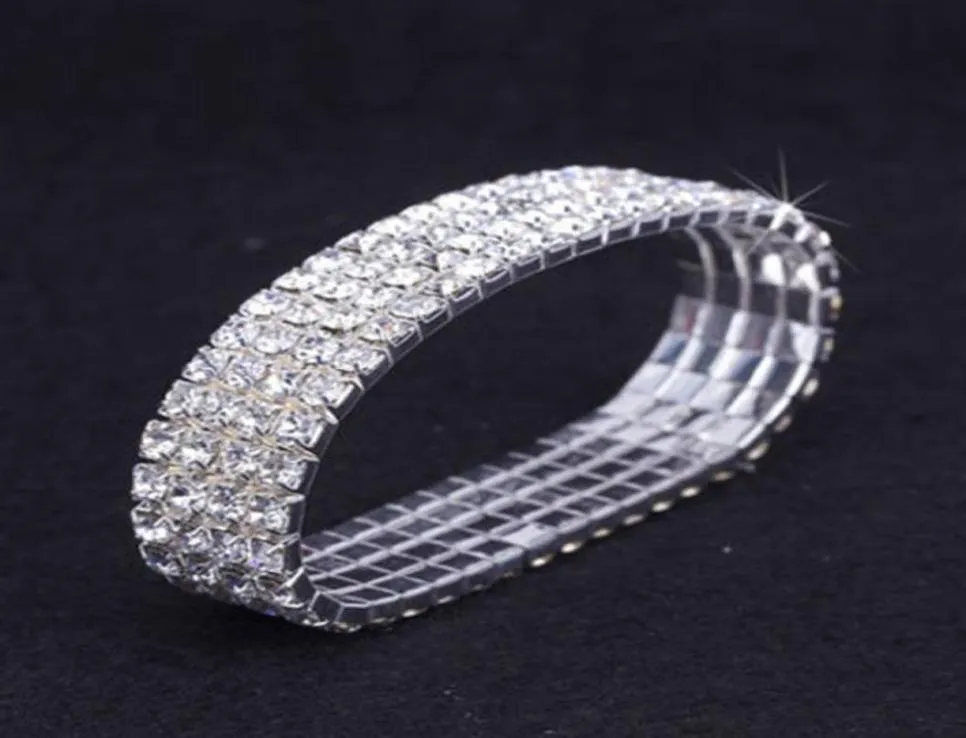 12 pièces Lot 4 rangées cristal diamant strass élastique bracelet de mariée bracelet extensible accessoires de mariage entiers pour femmes 3943788