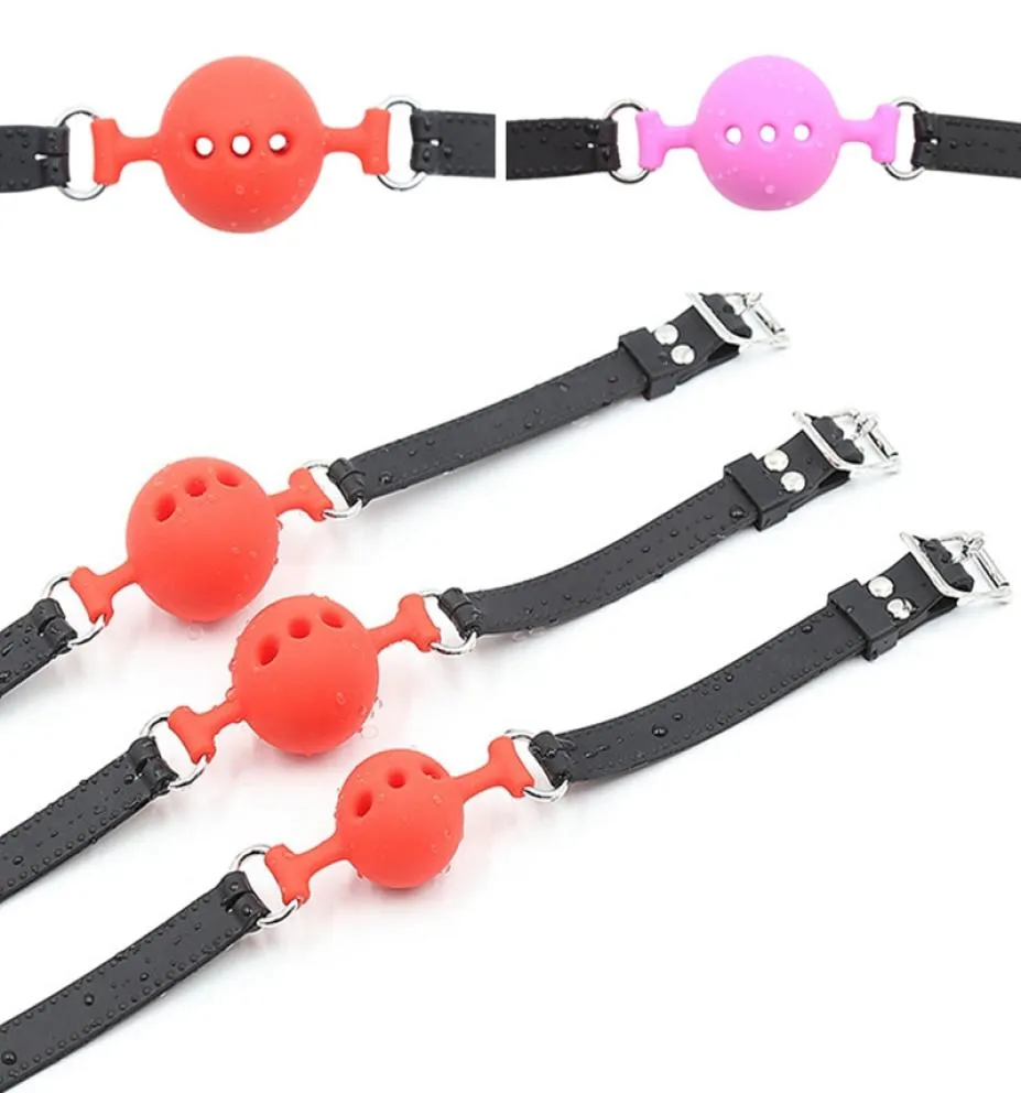 Brinquedos criativos de bondage bdsm, 5 cores, 3 tamanhos, boca aberta, bola de silicone, mordaça com buracos, pulseira de couro, escravo, restrições eróticas, brinquedos sexuais9733588