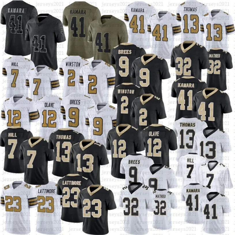 Drew Brees Tyrann Mathieu Maglia da calcio Derek Carr Chris Olave Alvin Kamara Jameis Winston Thomas Taysom Hill Marshon Lattimore