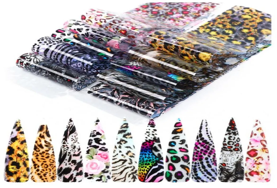 204cm 10pcsset Leopard Nail Foil مجموعة ورق رقائق واضحة رقائق نقل الملصقات شارات Arm Nail Art Decorations Decorations1843734