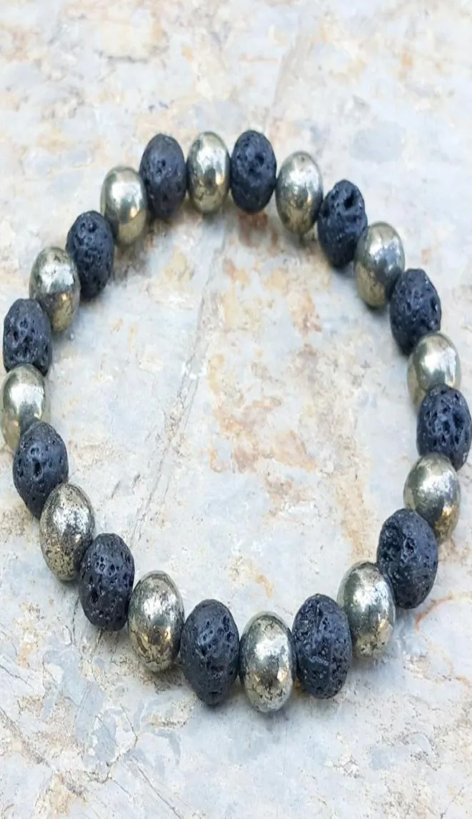 Mg0369 novo design menenergy pulseira natural pirite lava pedra frisada pulseira poderosa incentiva clareza jóias 4182290