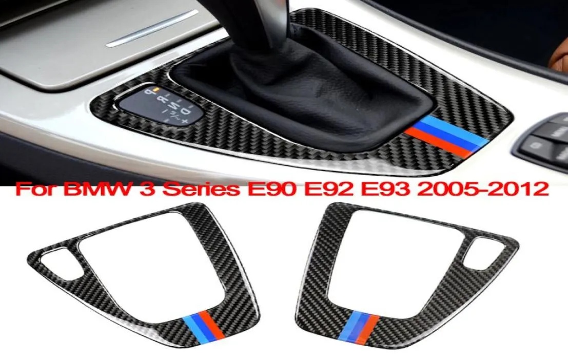 Autocollants de couverture de panneau de changement de vitesse de commande centrale intérieure de voiture LHD RHD accessoires de voiture en Fiber de carbone pour BMW E90 E92 E93 3 Series5610406