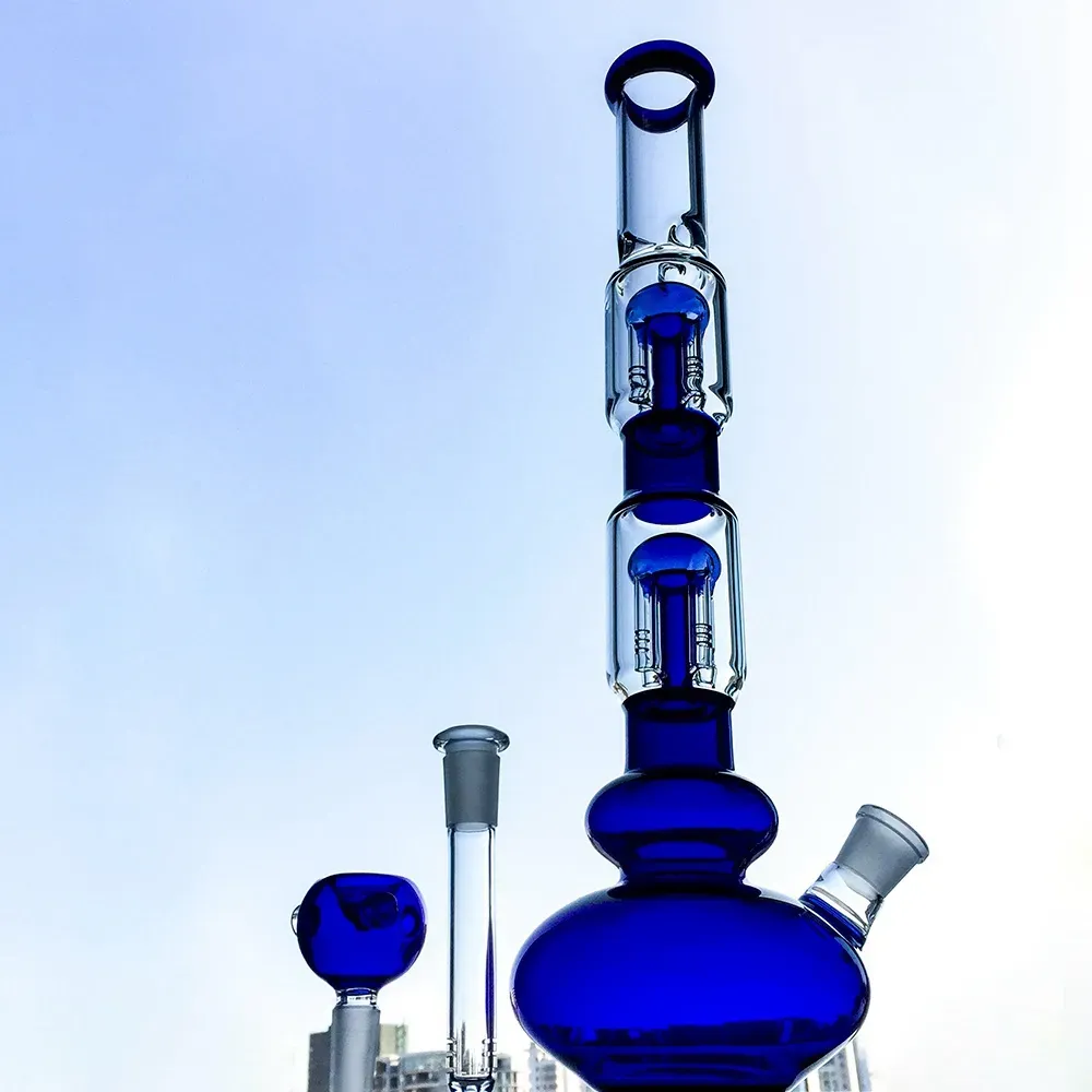 Eşsiz nargile başlık su cam bongs çift 4 kol ağacı perc yağ dab teçhizatları 18mm dişi ortak beher taban boruları ile kase ll