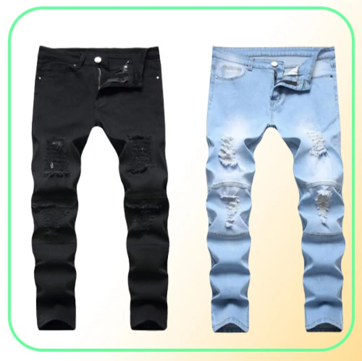 Men039s Plus Size Pants Jeans Man White Mid High Waist Stretch Denim Ripped Skinny For Men Jean Casual Fashion Pant 18202254020