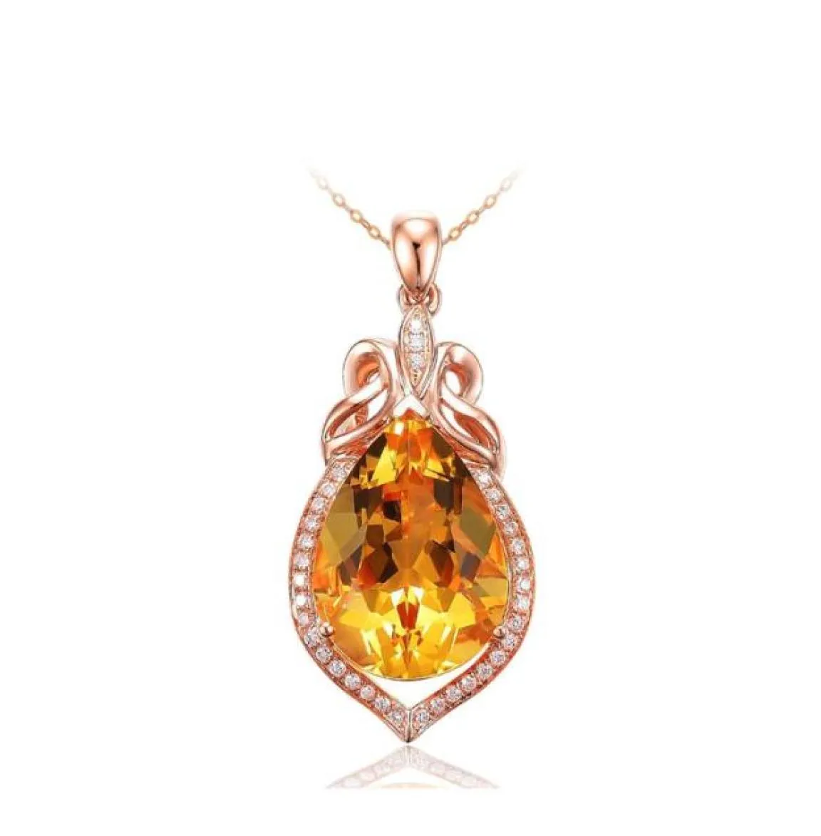 Collana con ciondolo citrino a forma di goccia placcato oro rosa 18 carati con diamante giallo, collana di gioielli colorati1449220