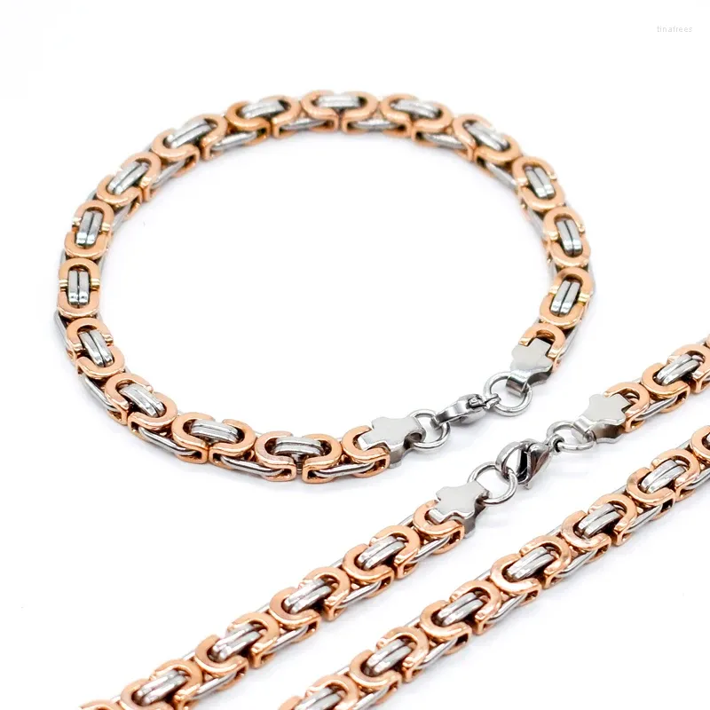 Ketting oorbellen set amumiu rose goud kleur mode byzantijn ketting roestvrijstalen armband voor vrouwelijke mannelijke sieraden htz091e