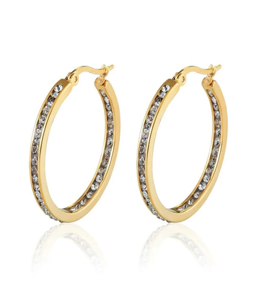 Boucles d'oreilles demi-cercle en Zircon pour femmes, incrustation entière, en acier titane, couleur or, boucles d'oreilles en cristal, bijoux Gif1025182