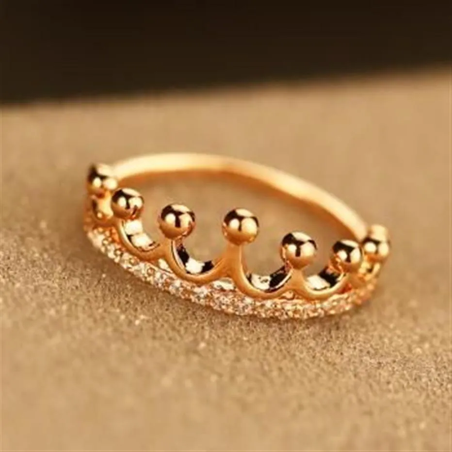 Crown Ring Gold Plated Figner Ring Fashion Crystal Zircon Charms Rings for Women Vintage Jewelry Costume Wedding Party Accessories309h