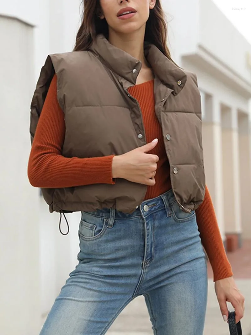 Womens Vests Women Solid Color Vintage Quilted Puffer Vest Button Down Cropped Gilet Padded Coat Winter Warm Outwear Black White Coffee From Beasy112 20.1 DHgate.Com