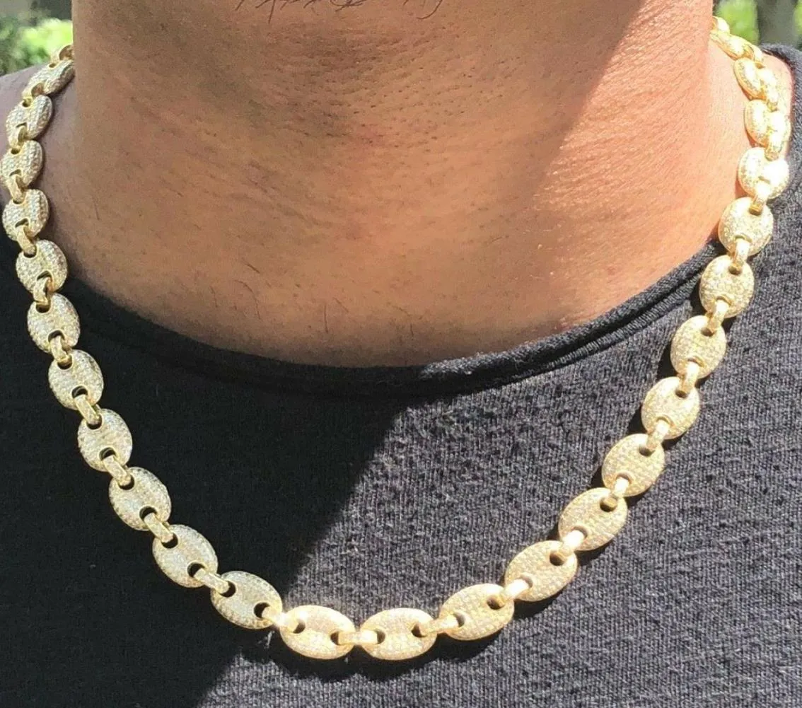 Collier chaîne à maillons Mariner en or jaune de 12 mm, véritable collier ras du cou glacé glacé, zircone cubique, chaîne à maillons ovales de 724 pouces2063022